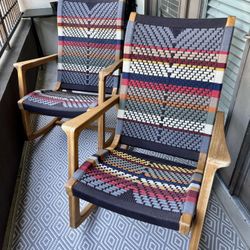 2 Teak Handwoven Rocking Chairs