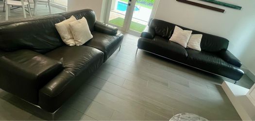 Two piece grey leather sofa set