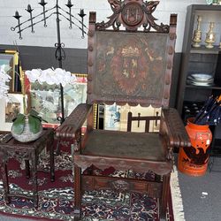Antique spanish renaissance revival throne arm chairs