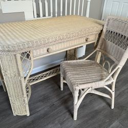 Vintage Henry Link Wicker Desk With Chair. Slight color variation on desk and chair. Price is firm, no holds