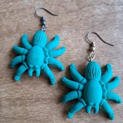 Teal Spider Fish Hook Earrings Handmade 