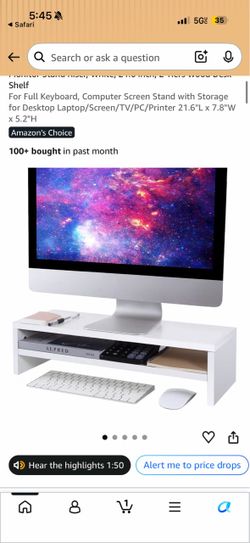 Monitor Stand Riser, White, 21.6 inch, 2 Tiers Wood Desk Shelf