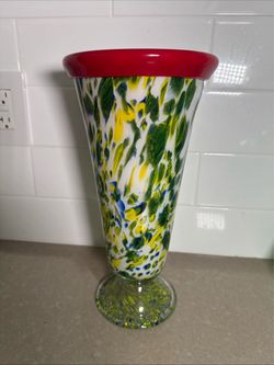 price per unit 13” Art Glass Vase with Multicolor Spatter Design