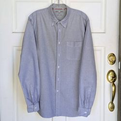 Uniqlo men's size L slim fit gray color 100% cotton long sleeve button up formal collar dress shirt