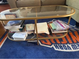 Gold/Glass Oval 2 Tier Coffee Table