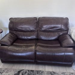 Brown Leather Power Reclining Loveseat