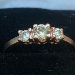 10kt Rose Gold 3 Stone Diamond Ring 