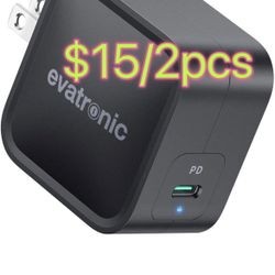 USB C Charger, Evatronic 61W PD 3.0 GaN Wall Charger USB-C Fast Charging Adapter Compatible with MacBook Pro Air iPad Pro Air iPhone 15 14 Pro Max 