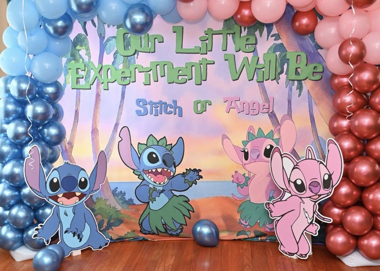 Gender Reveal - Stitch VS. Angel Backdrop 10x8 W/ Cutout Stands (LILO & STITCH)