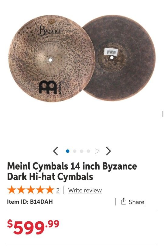 Meinl Cymbals 14 inch Byzance Dark Hi-hat Cymbals