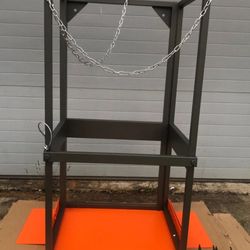4 Helium Tank Storage Upright Rack Heavy Duty w/ Chains Orange Gray