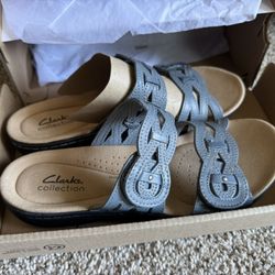 Women's Clarks, Laurieann Dusk Sandal  Blue Grey LEATHER