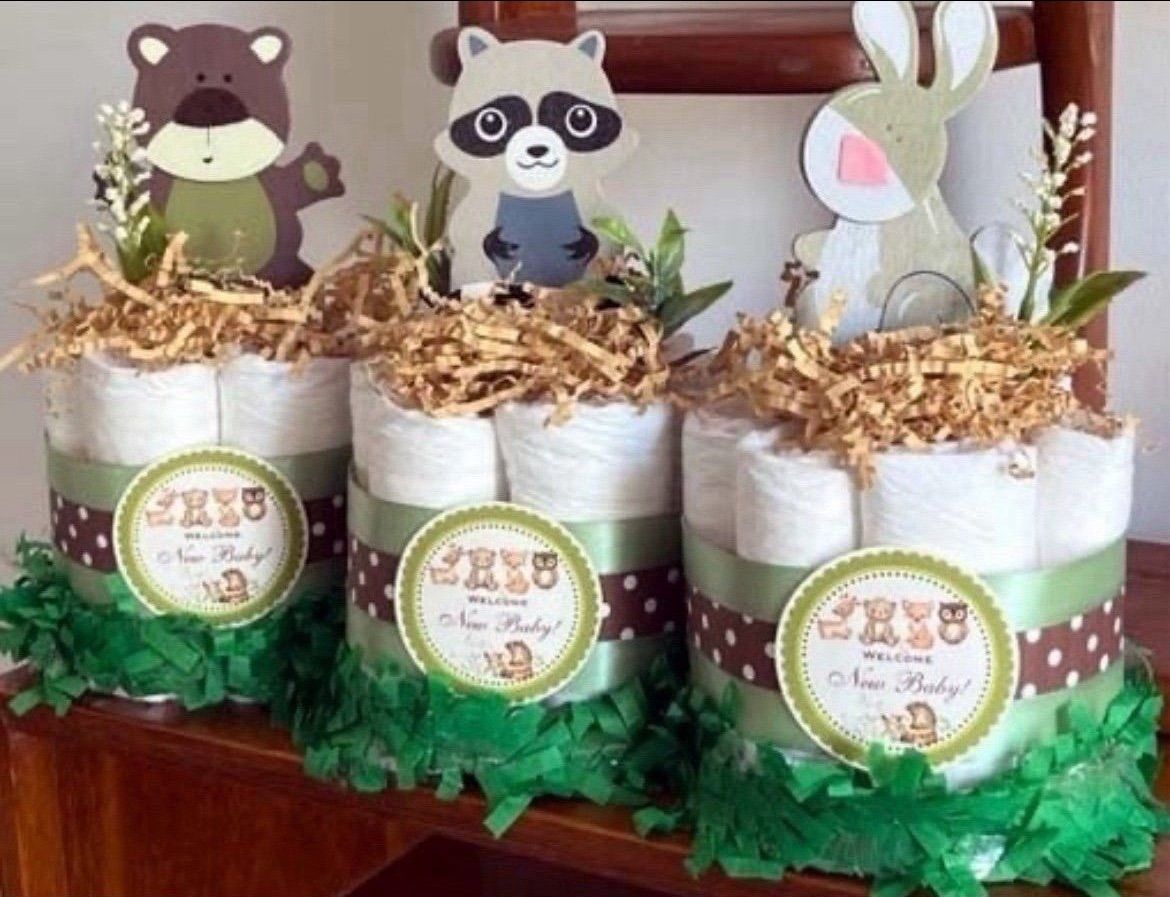 3 SAGE BROWN Woodland diaper cakes