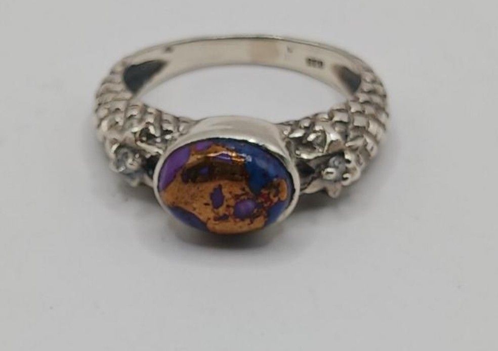 Purple Copper Turquoise Sterling Ring Sz 8