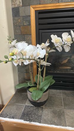 Artificial Orchid Flowers in Ceramic Vase 22,0 Inch Realistic Faux Orchids White Fake Flower Silk Phalaenopsis Plant Arrangements for Home Office Rest
