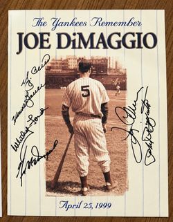 Joe DiMaggio Yankees Memorial Tribute Commemorative Program 4/25/1999 JSA LOA