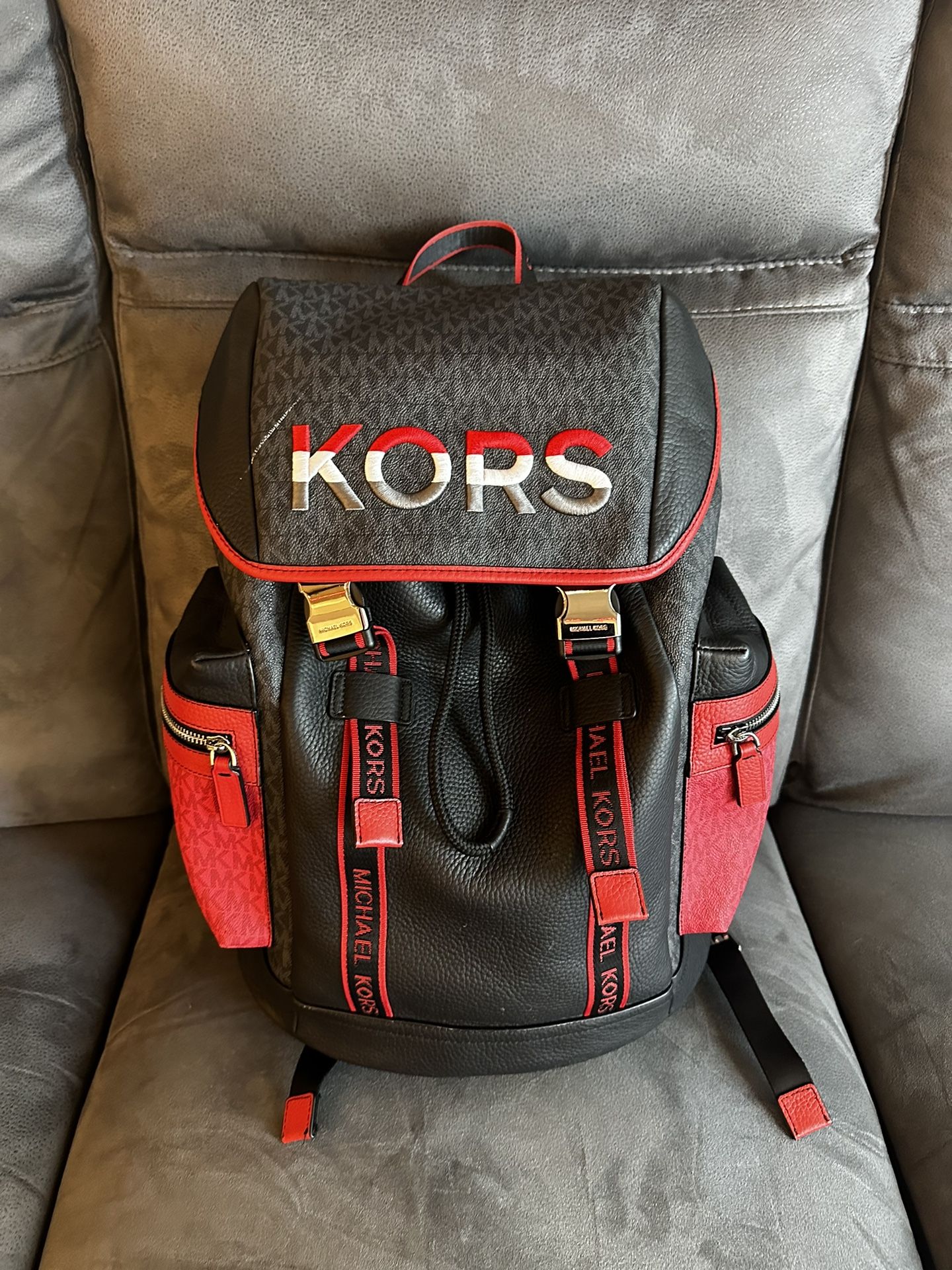 Michael Kors Backpack! Red And Black! Real Not Outlet!