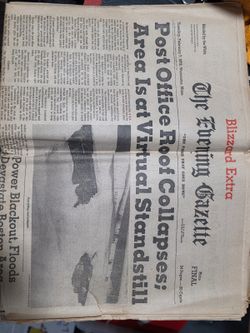 1978 Worcester Evening Gazette Blizzard Extra Newspaper Blizzard of '78 MA