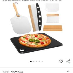 Hisencn Pizza Steel for Oven and Grill, 13" x 1/4"Th. Non-stick Ceramic Pizza Stone for Bake, Bread, Calzone, Metal Baking Steel with Pizza Peel, Cutt