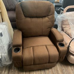 Electric Lift Chair with Heat and Vibration, Cup Holders, Fabric Recliner Sofa for Living Room, Light Brown