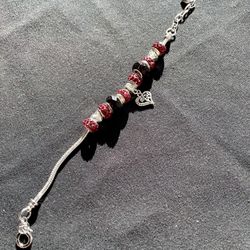 Handmade Charm Bracelet, Pandora-Style, Heart-theme, Valentine’s Day Gift