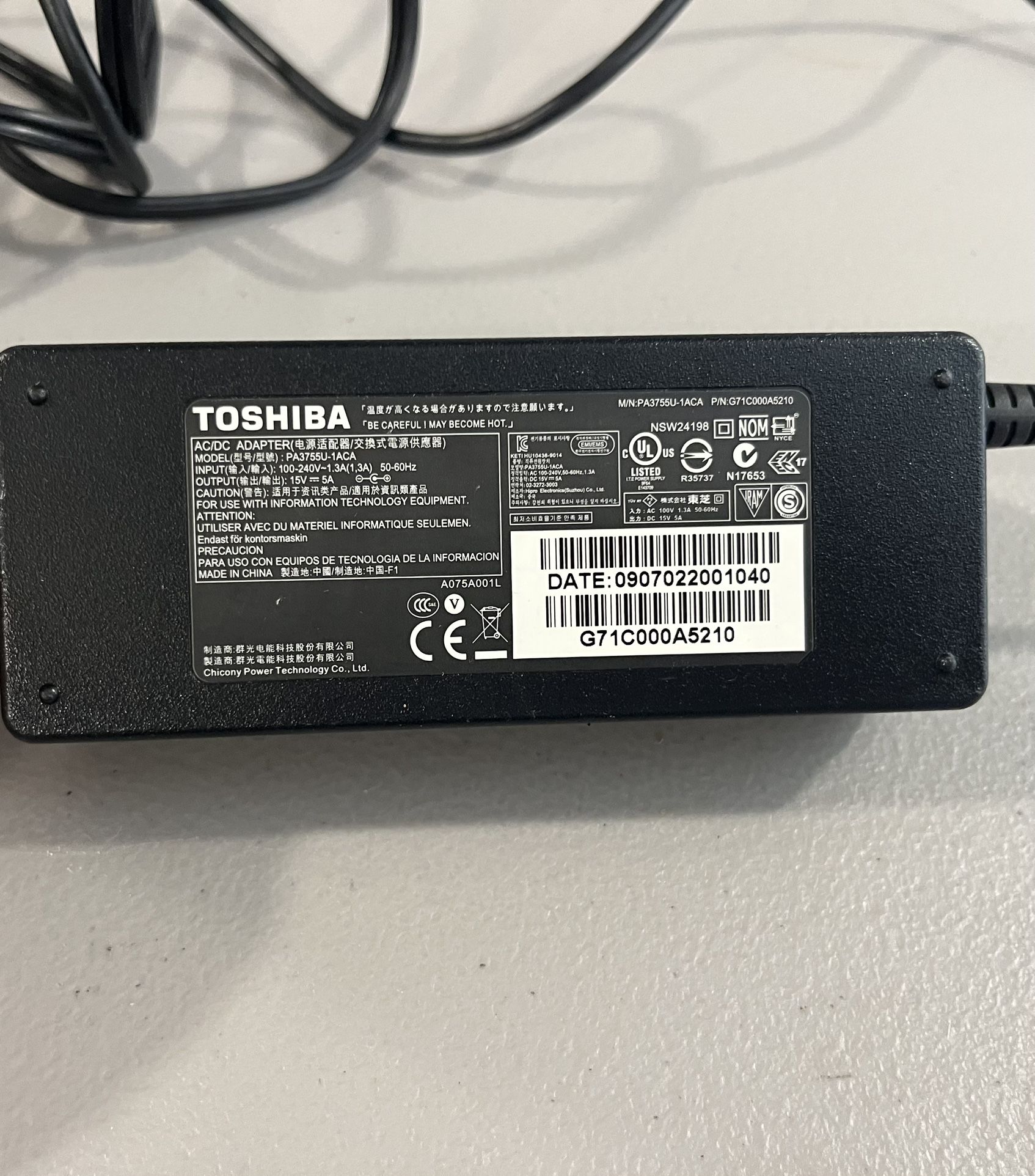 Genuine Toshiba PA3755U-1ACA PA3378U-1ACA PA3378E-1ACA Adapter 75W 15V 5A OEM