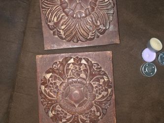 Carved Wood Floral Wall Panels Set of 2