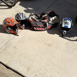 Gear Bag And Three Adult Helmets