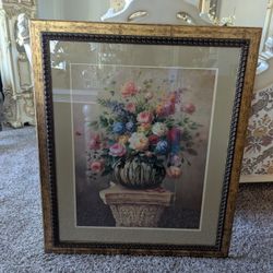 Vintage Framed Floral Still Life Print – Ornate Gold Frame