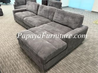 NEW Modern Modular Sectional Couch and Chaise Set Lounge Ashley Style Deep Seating Low Profile Designer Grey Gray Soft Fabric Clearance BIG SALE