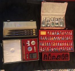 Collection Of VINTAGE CHINESE ITEMS (2) Calligraphy Kits, Set Of EGGSHELL MINIATURE PORCELAIN VASES  Set Of 6 RED RESIN BUDDHA’s & 56 Women Chinese Fi