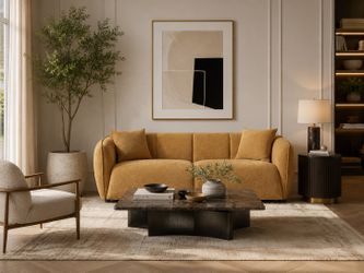 Mustard Yellow Sofa Couch Living Room Sculpted Curved Fabric Sala Sillon Amarillo Mostaza Muebles Venta Furniture Sale