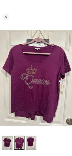 Desiree Embroidered Rhinestone 'Queen' Scoop Neck Tee - Purple $15.00