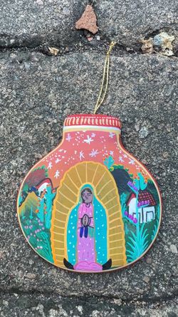Hand Painted Our Lady of Guadalupe Ornament Folk Art Mexico 3x3