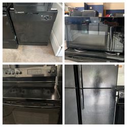 Black four piece Kitchen Appliance Set 