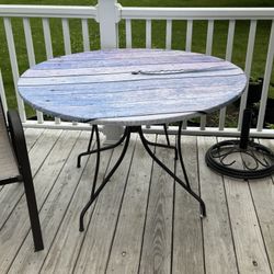 Wrought Iron Table And Umbrella Stand, 4 Chairs 