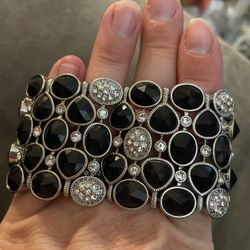Monet Black And Rhinestone Bracelet 