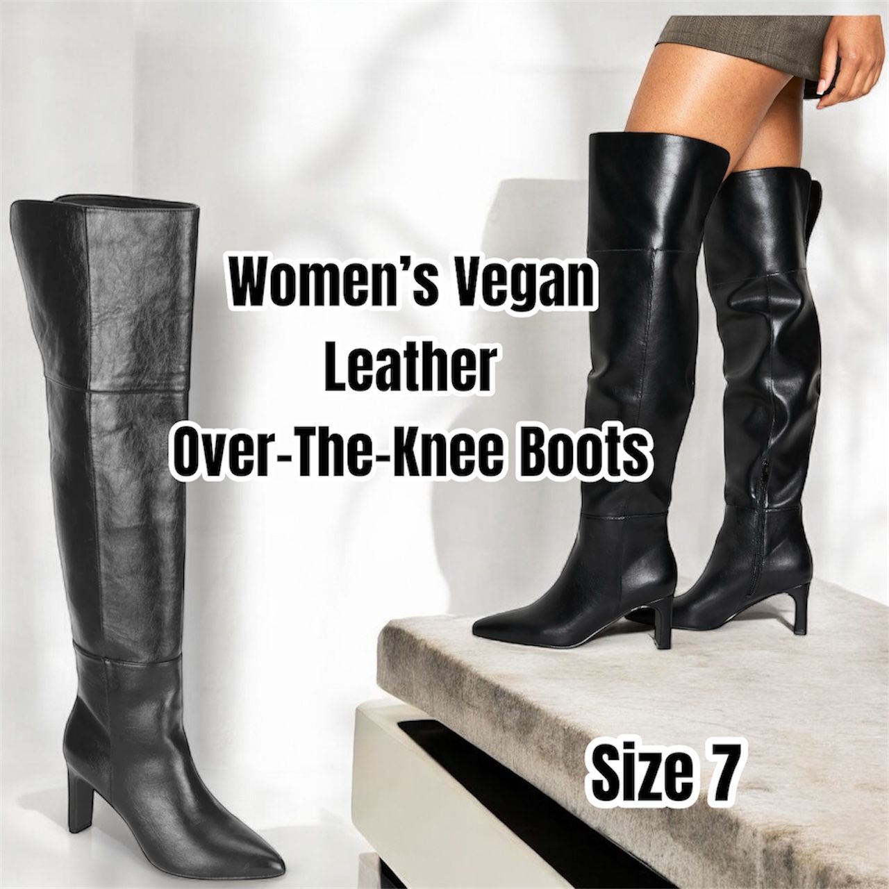 Venus Women’s Vegan Leather Over-The-Knee Boots, (Black) Size 7 New in Box