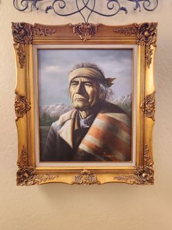 Please Read Description - Garcia Oil On Canvas Native American Indian Painting