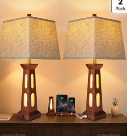 28" Wooden Traditional Table Lamps Set of 2