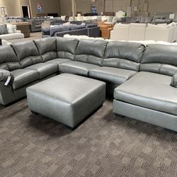 Grey Leather Sectional 