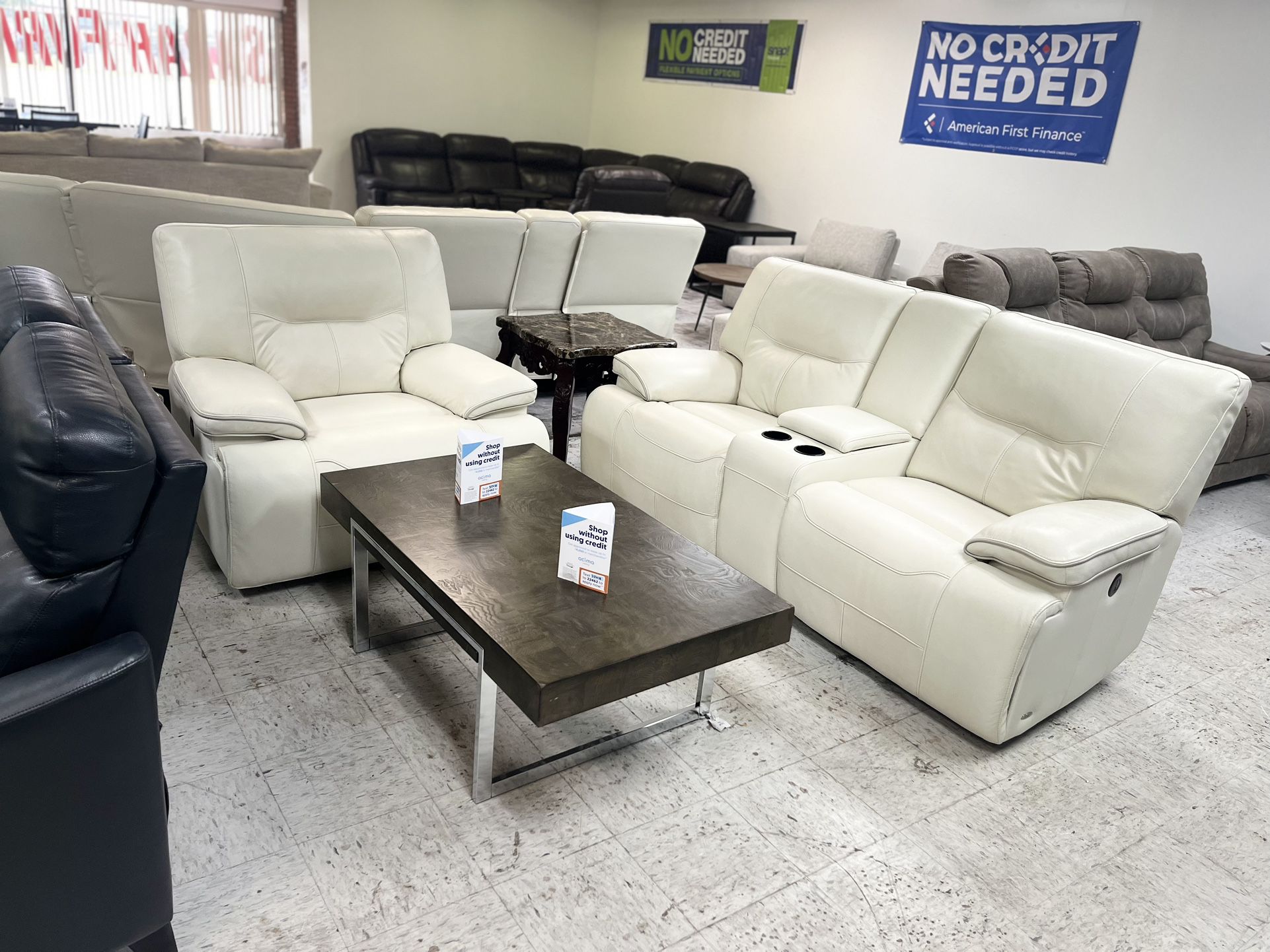 White Leather Loveseat & Matching Recliner