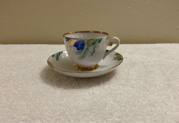 Vintage Lomonosov Cup & Saucer - Green, Blue, & Gold