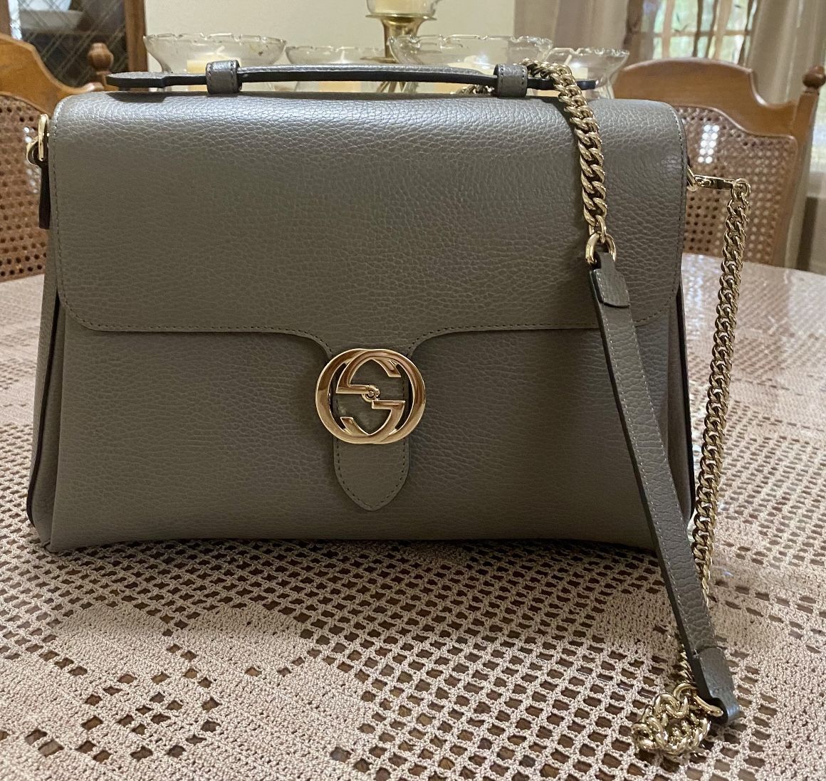 Authentic Gucci handbag Grey leather and Gold hardware