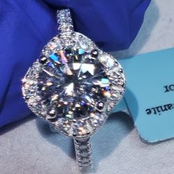925 Sterling Silver Engagement Ring With Genuine Moissanite 4.49 Carat Size 5 