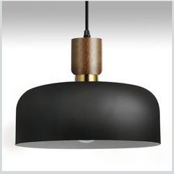 Black Hanging Light,Large Pendant Light for Kitchen Island,Solid Wood with Hammered Shade,Adjustable Retro Dome Industrial Ceiling Lighting Fixture fo