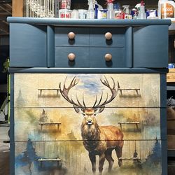 Deer Art Dresser , Freshly Sanded , Painted And New Again. 
