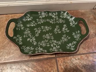 Green Ceramic Serving Tray with Handles