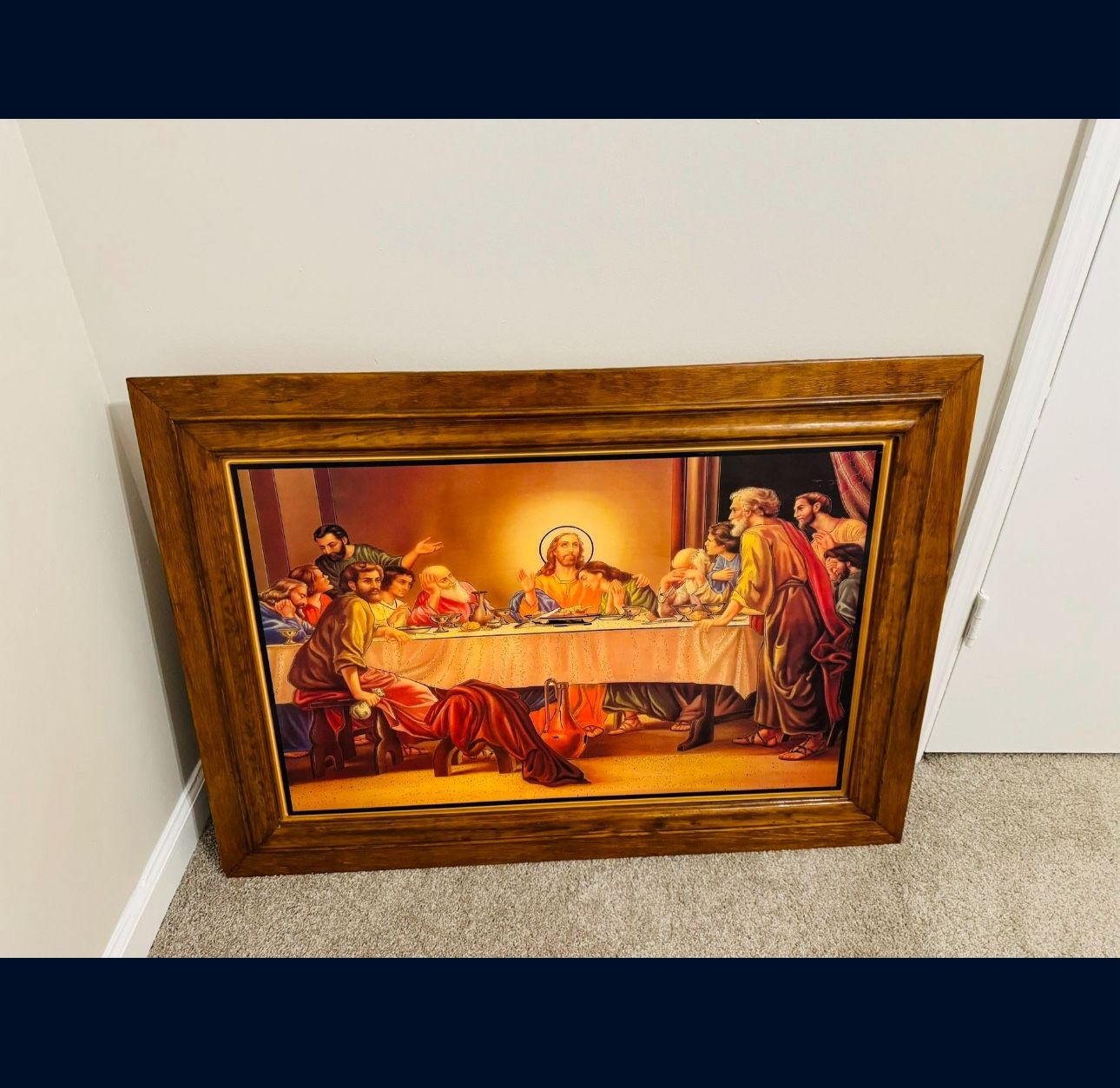 Vintage The Last Supper Framed Religious Print Picture Art Wood Frame