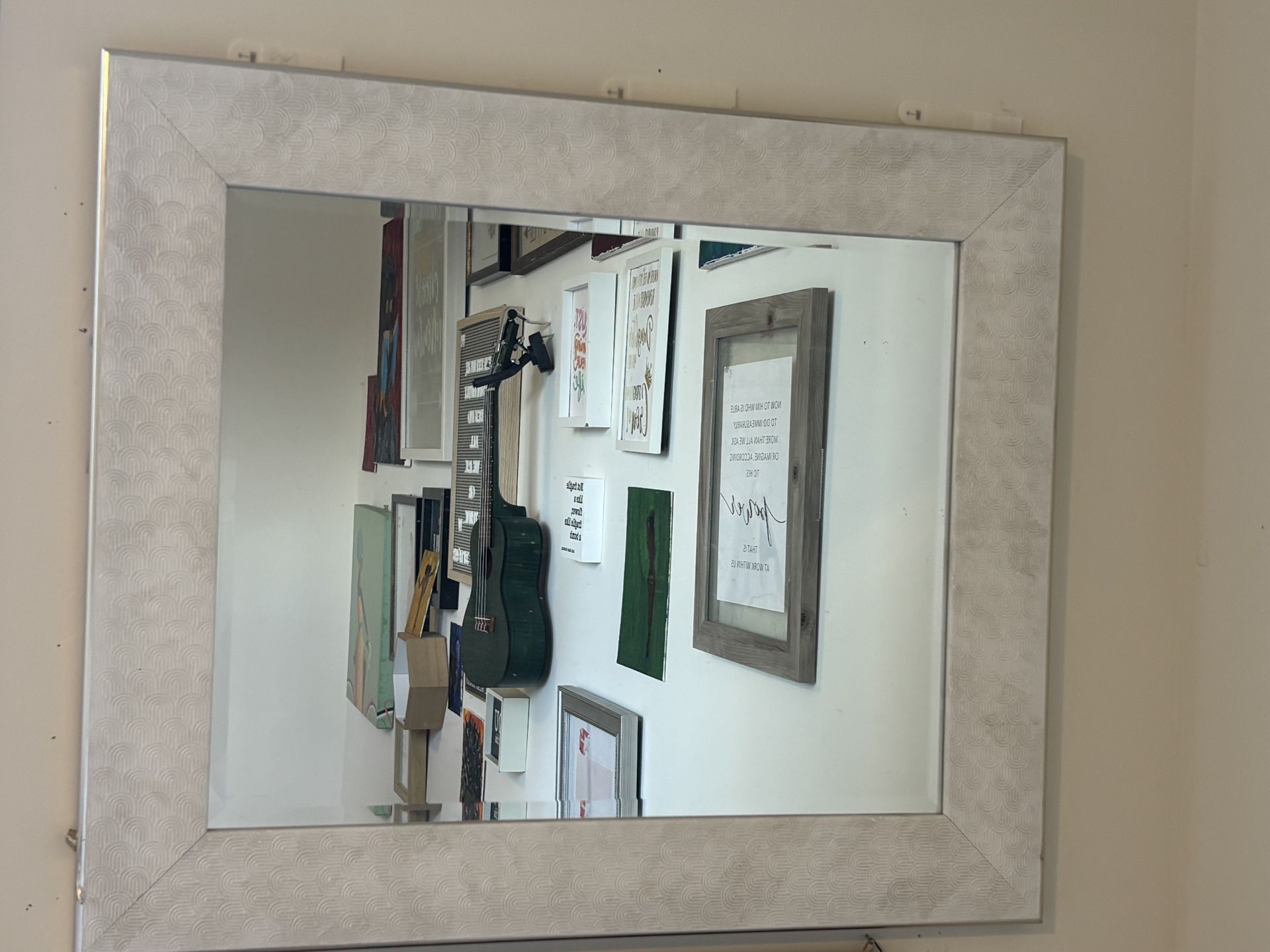 Large Rectangular Wall Mirror – Modern White/Silver Frame
